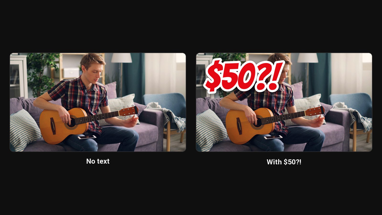 The same guitar photo with no text, and with $50?! added in big red letters