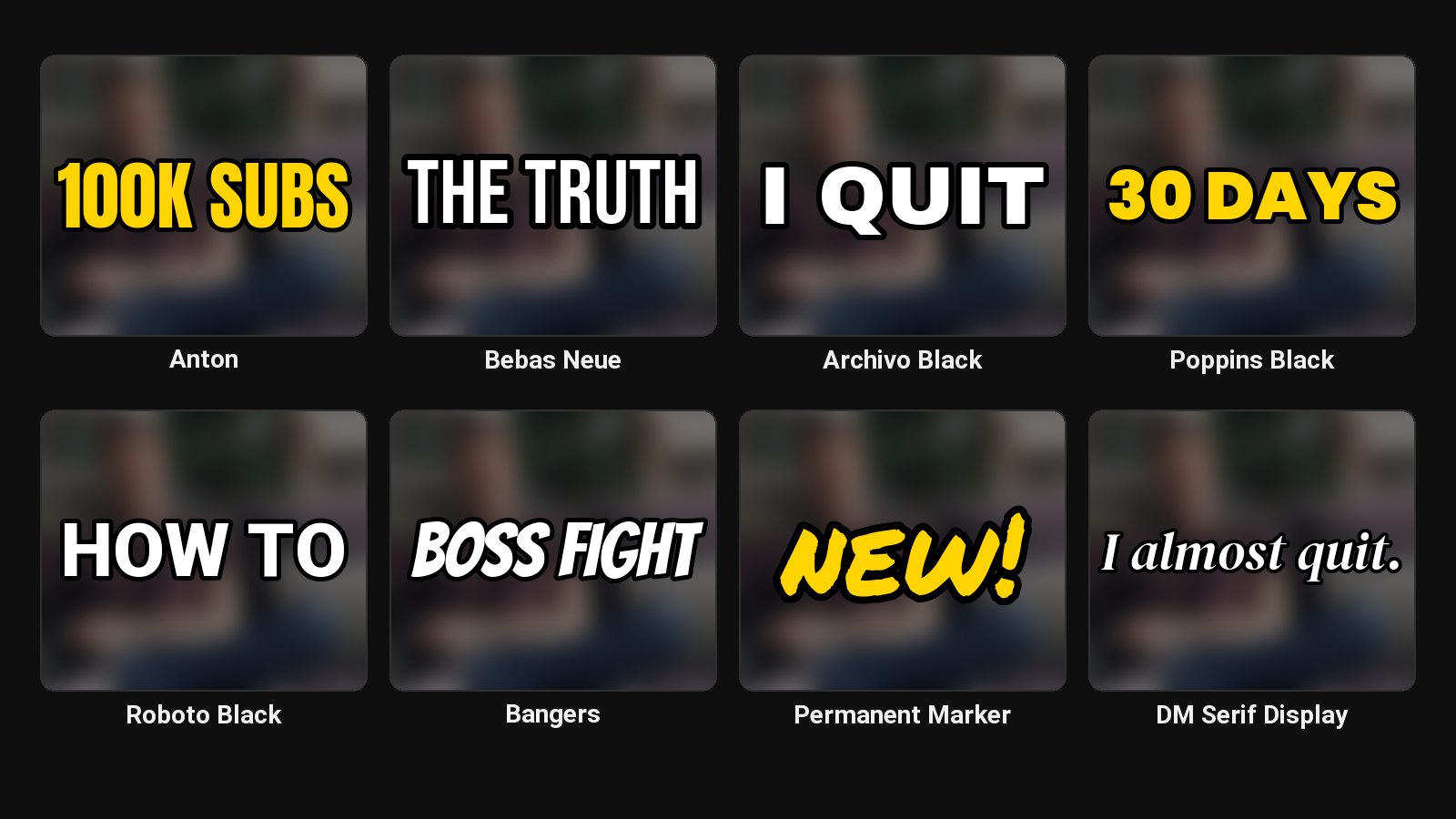 Eight bold thumbnail fonts side by side
